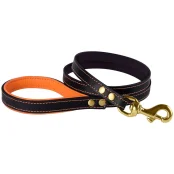 Повідець BronzeDog для собак, шкіряний, лита латунна фурнітура, чорний, 120×1.2 см