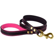 Повідець BronzeDog для собак, шкіряний, лита латунна фурнітура, рожевий, 120×1.2 см