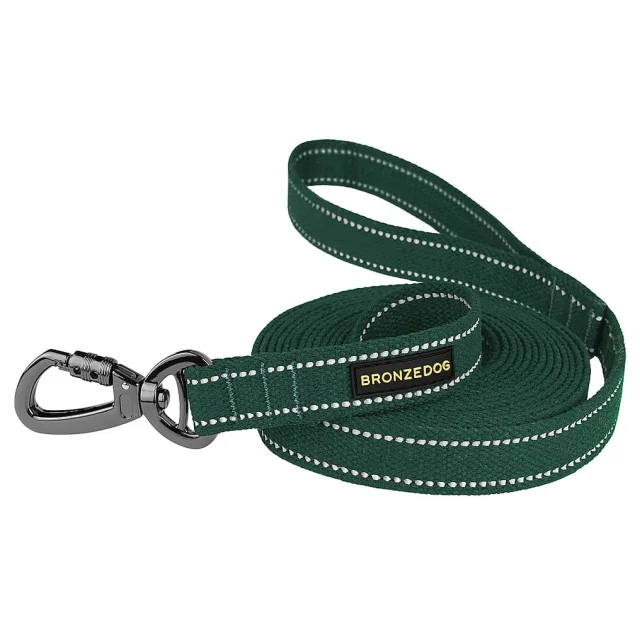 Повідець BronzeDog Cotton для собак, брезент з карабіном на замку, зелений, 200×2.5 см