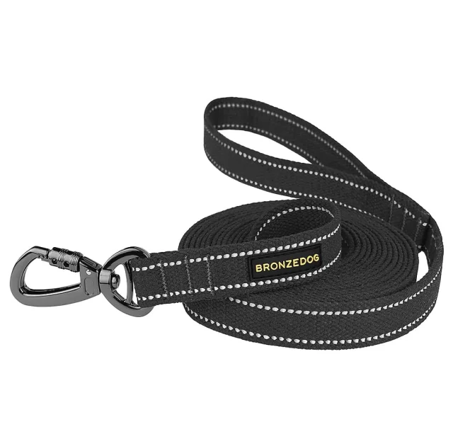 Повідець BronzeDog Cotton для собак, брезент з карабіном на замку, графіт, 300×2.5 см