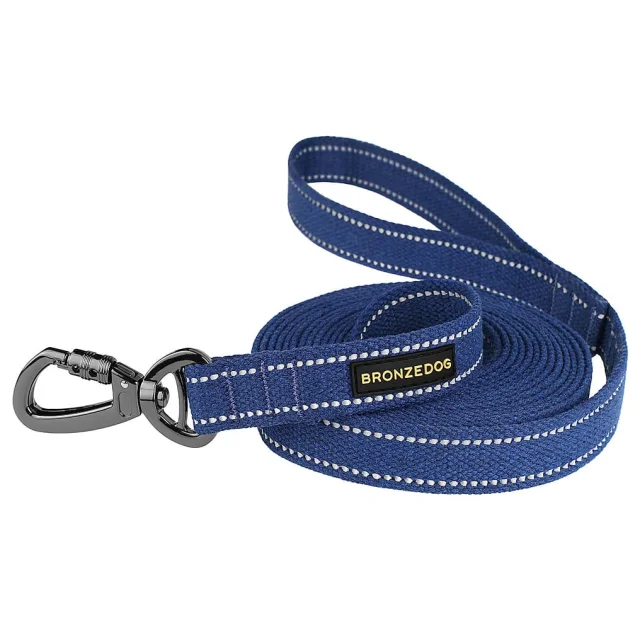 Повідець BronzeDog Cotton для собак, брезент з карабіном на замку, синій, 300×2.5 см