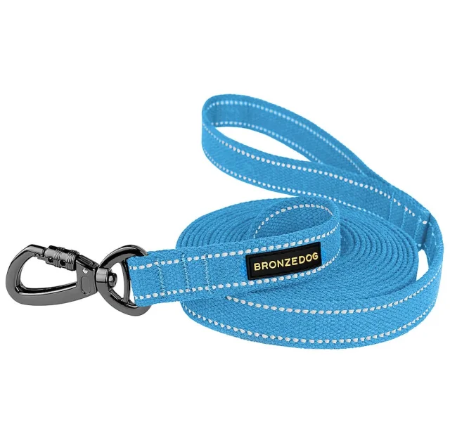Повідець BronzeDog Cotton для собак, брезент з карабіном на замку, блакитний, 500×3.2 см