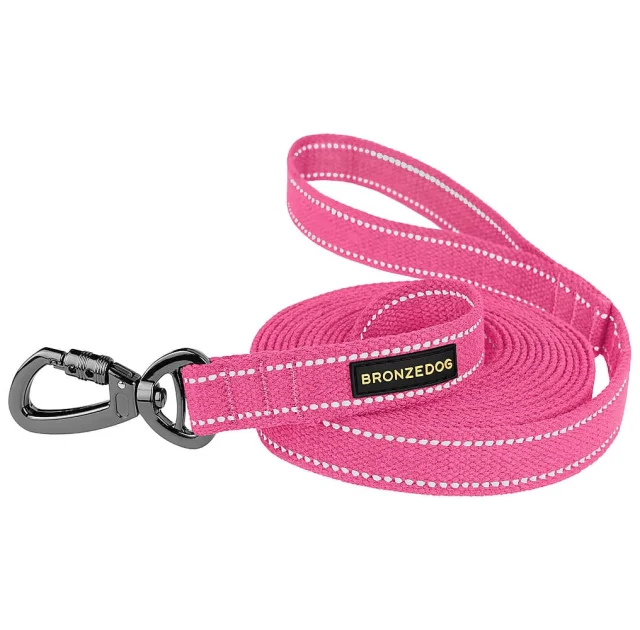 Повідець BronzeDog Cotton для собак, брезент з карабіном на замку, рожевий, 500×3.2 см