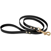 Повідець BronzeDog для собак, шкіряний, лита латунна фурнітура, чорний, 122×1.6 см