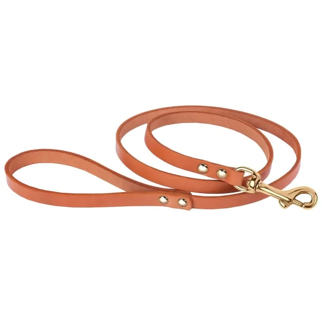 Повідець BronzeDog для собак, шкіряний, лита латунна фурнітура, рудий, 122×1.2 см