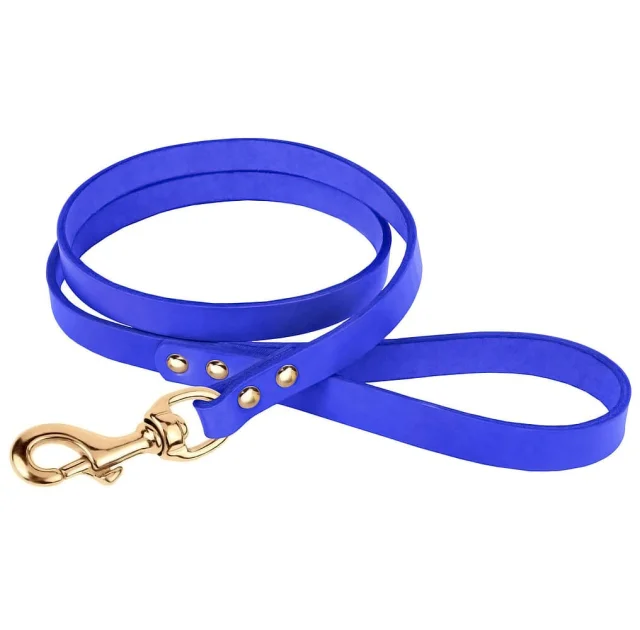 Поводок BronzeDog для собак, кожаный, литая латунная фурнитура, фиолетовый, 122×1.2 см