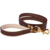 Повідець BronzeDog для собак, шкіряний, лита латунна фурнітура, коричнево-бежевий, 122×1.2 см