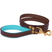 Повідець BronzeDog для собак, шкіряний, лита латунна фурнітура, коричнево-блакитний, 122×1.2 см