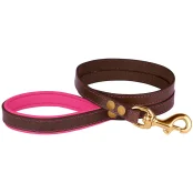 Повідець BronzeDog для собак, шкіряний, лита латунна фурнітура, коричнево-рожевий, 122×1.2 см