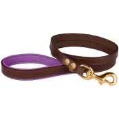 Повідець BronzeDog для собак, шкіряний, лита латунна фурнітура, коричнево-фіолетовий, 122×1.2 см