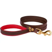 Повідець BronzeDog для собак, шкіряний, лита латунна фурнітура, коричнево-червоний, 122×1.2 см