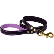 Повідець BronzeDog для собак, шкіряний, лита латунна фурнітура, чорно-фіолетовий, 122×1.2 см