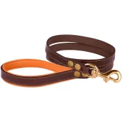 Повідець BronzeDog для собак, шкіряний, лита латунна фурнітура, коричнево-помаранчевий, 122×1.6см