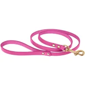 Повідець BronzeDog для собак, шкіряний, лита латунна фурнітура, рожевий, 122×1.6см