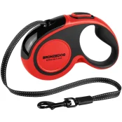 Поводок-рулетка BronzeDog Premium с рефлекторной лентой, до 30 кг, красный, 5 м