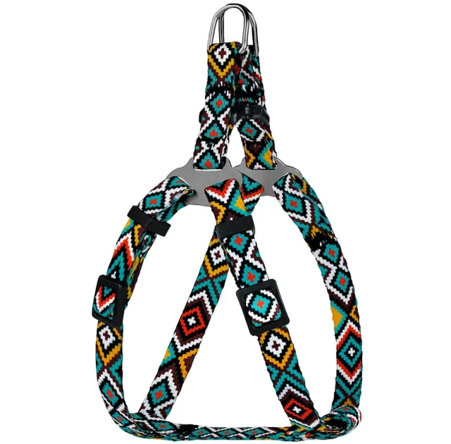 Шлея BronzeDog Tribal для собак, нейлон, принт гуцульский, ментоловый, 28-40 см