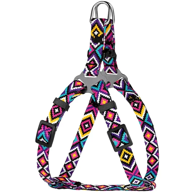 Шлея BronzeDog Tribal для собак, нейлон, принт гуцульский, фиолетовый, 28-40 см