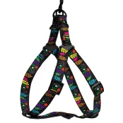 Шлея BronzeDog Tribal для собак, нейлон, принт цветы, чёрный, 57-73 см