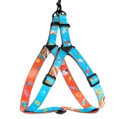 Шлея BronzeDog для собак, нейлон, принт космос, блакитний, 40-53 см