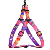 Шлея BronzeDog для собак, нейлон, принт космос, рожевий, 45-60 см