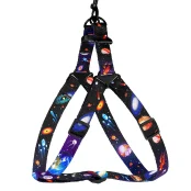 Шлея BronzeDog для собак, нейлон, принт космос, чорний, 57-73 см