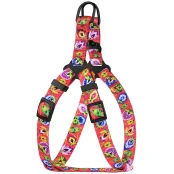 Шлея BronzeDog Folk для собак і котів, нейлон, принт квіти, кораловий, 24-30 см