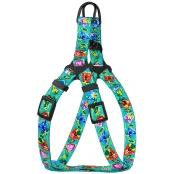 Шлея BronzeDog Folk для собак і котів, нейлон, принт квіти, ментоловий, 45-60 см