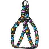Шлея BronzeDog Folk для собак і котів, нейлон, принт квіти, чорний, 45-60 см