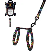 Шлея с поводком BronzeDog для собак и кошек, нейлон, принт цветы, чёрный, 2ХS