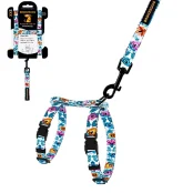 Шлея с поводком BronzeDog для собак и кошек, нейлон, принт цветы Etno, белая, ХS