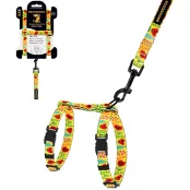 Шлея с поводком BronzeDog для собак и кошек, нейлон, принт цветы, жёлтый, ХS