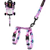 Шлея с поводком BronzeDog для собак и кошек, нейлон, принт цветы, розовый, ХS