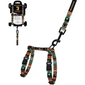 Шлея с поводком BronzeDog для собак и кошек, нейлон, принт этнический, зелёный, 2ХS