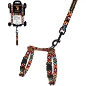 Шлея с поводком BronzeDog для собак и кошек, нейлон, принт гуцульский, оранжевый, 2ХS