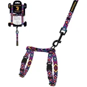 Шлея с поводком BronzeDog для собак и кошек, нейлон, принт гуцульский, фиолетовый, 2ХS