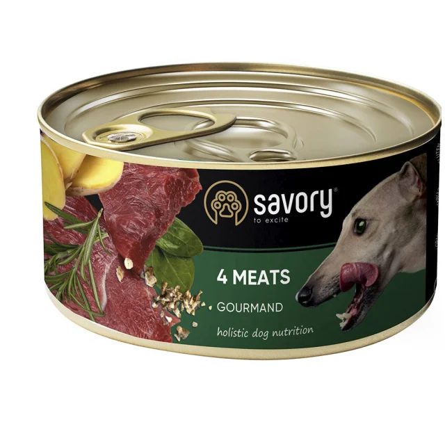 Влажный корм для взрослых собак Savory, с четырьмя видами мяса, 200 г