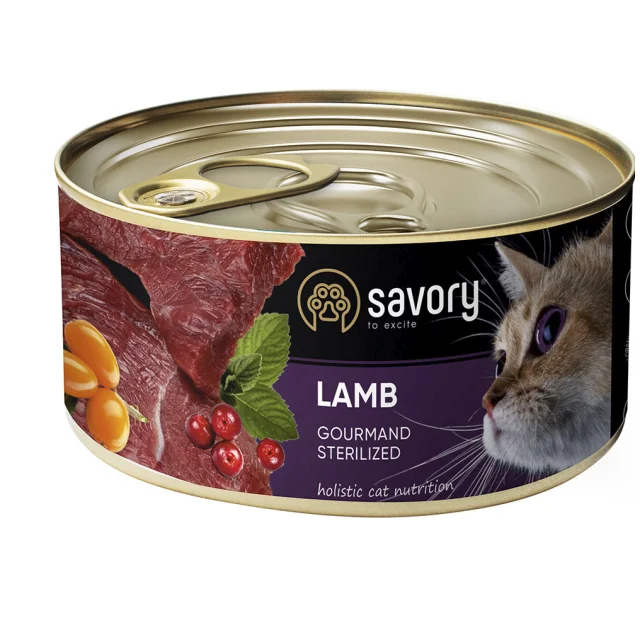 Вологий корм для стерилізованих котів Savory, з ягням, 200 г