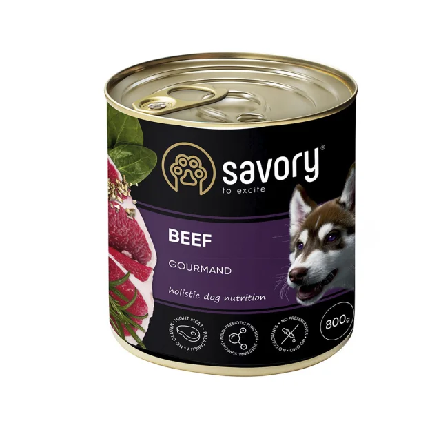 Вологий корм для дорослих собак Savory, з яловичиною, 800 г