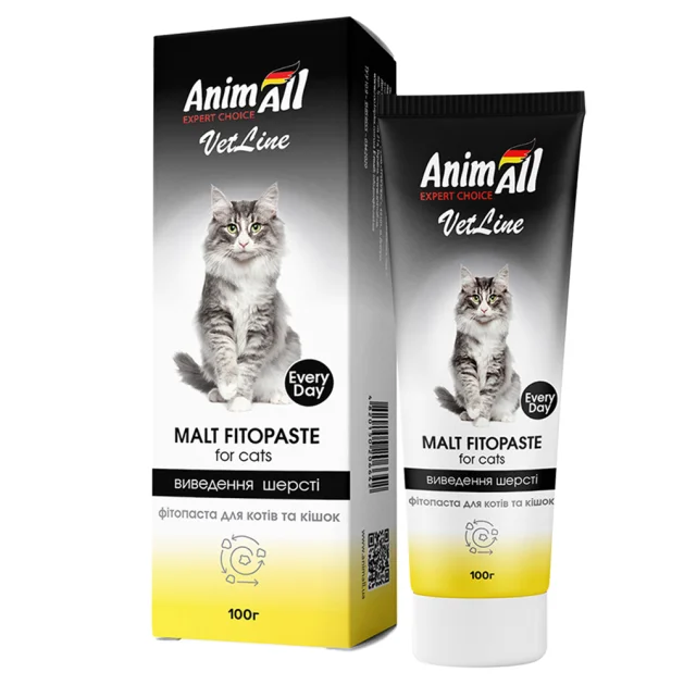 Фитопаста AnimAll VetLine Malt для выведения шерсти у кошек, 100 г