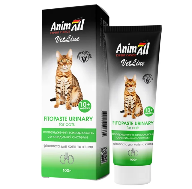 Фитопаста AnimAll VetLine Urinary для предотвращения заболеваний мочевыделительной системы у кошек, 100 г