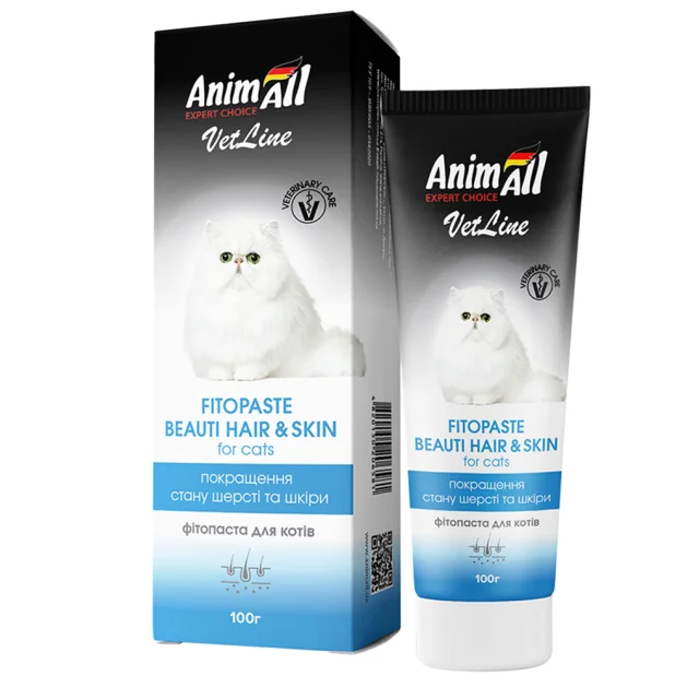 Фітопаста AnimAll VetLine Beauty Hair&Skin для поліпшення якості шерсті у котів, 100 г