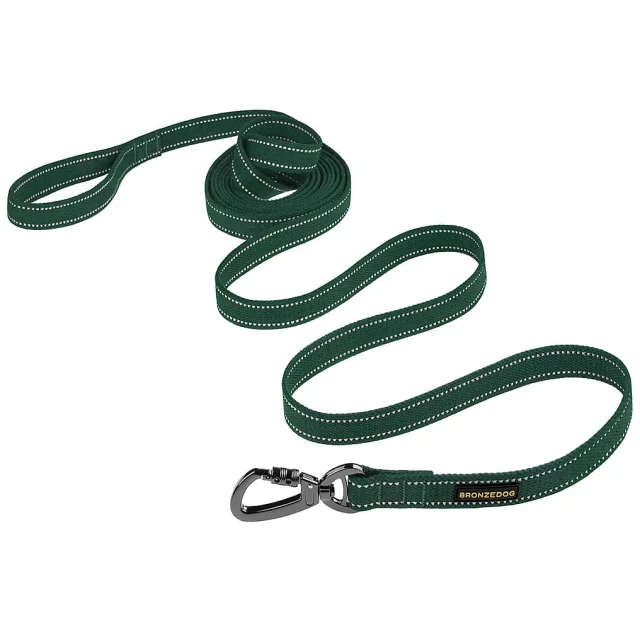 Повідець BronzeDog Cotton для собак, брезент з карабіном на замку, зелений, 200×1.6 см