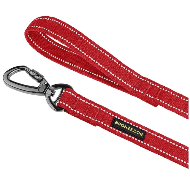 Поводок BronzeDog Cotton для собак, брезент с карабином на замке, красный, 200×3.2 см