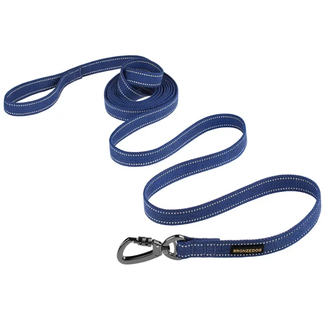 Повідець BronzeDog Cotton для собак, брезент з карабіном на замку, синій, 300×2.5 см