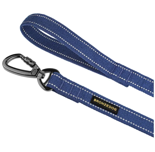 Повідець BronzeDog Cotton для собак, брезент з карабіном на замку, синій, 500×2.5 см