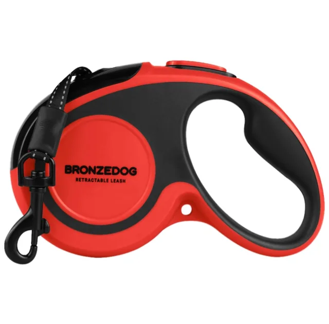 Поводок-рулетка BronzeDog Premium з рефлекторною стрічкою, до 50 кг, червоний, 5 м