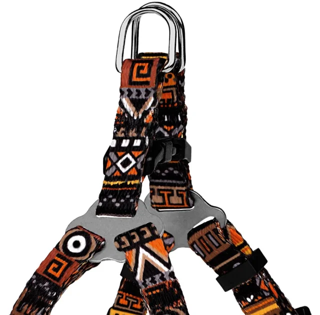 Шлея BronzeDog Tribal для собак, нейлон, принт этнический, оранжевый, 28-40 см