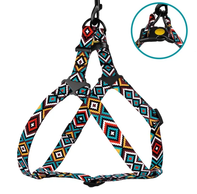 Шлея BronzeDog Tribal для собак, нейлон, принт гуцульский, ментоловый, 45-60 см