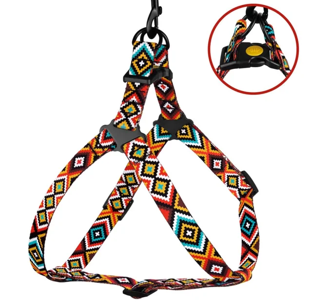 Шлея BronzeDog Tribal для собак, нейлон, принт гуцульский, оранжевый, 45-60 см