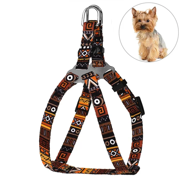 Шлея BronzeDog Urban для собак, нейлон, принт этнический, оранжевый, 24-30 см